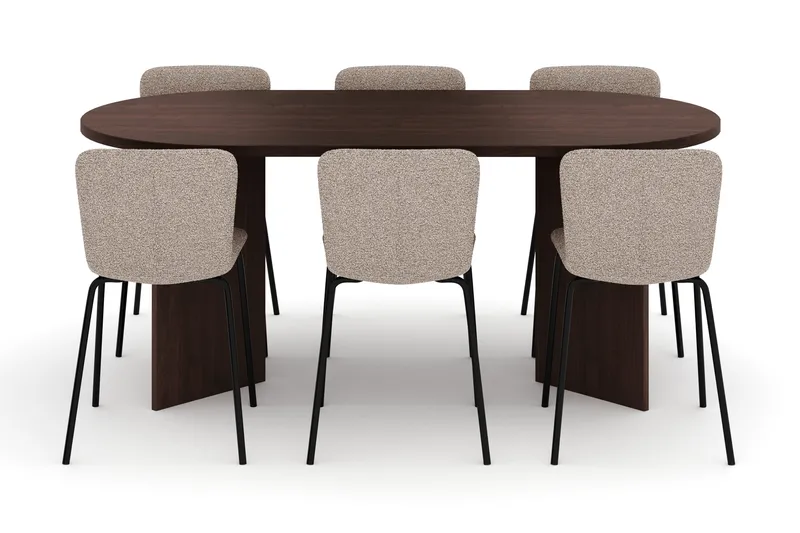 Dano Oval Matgrupp 180 cm – Matbord med 6 Katy Matstolar med Trä- och Valnötsutseende - Brun|Greige - Products - Möbler - Bord & matgrupp - Matgrupp