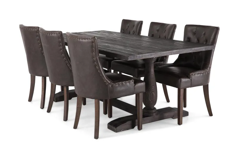 Dijon Matgrupp 200 cm med 6 Tuva Fåtölj - Vintage Trä / Brun Pu - Products - Möbler - Bord & matgrupp - Matgrupp