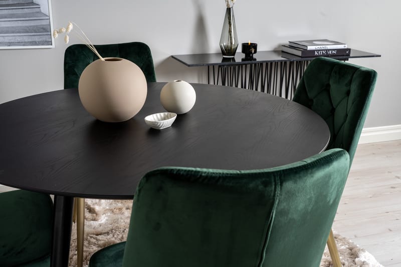 Dipp Matgrupp 115 cm Rund med 4 Velvet Deluxe stolar - Svart/Guld - Products - Möbler - Bord & matgrupp - Matgrupp