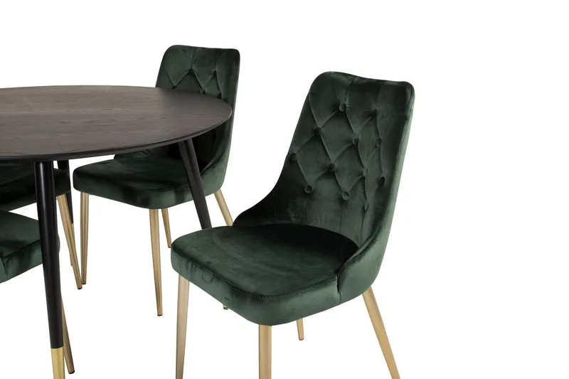 Dipp Matgrupp 115 cm Rund med 4 Velvet Deluxe stolar - Svart/Guld - Products - Möbler - Bord & matgrupp - Matgrupp