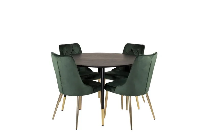 Dipp Matgrupp 115 cm Rund med 4 Velvet Deluxe stolar, Svart/Guld