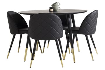 Dipp Matgrupp 115 cm Rund med 4 Velvet stolar - Svart/Guld - Products - Möbler - Bord & matgrupp - Matgrupp