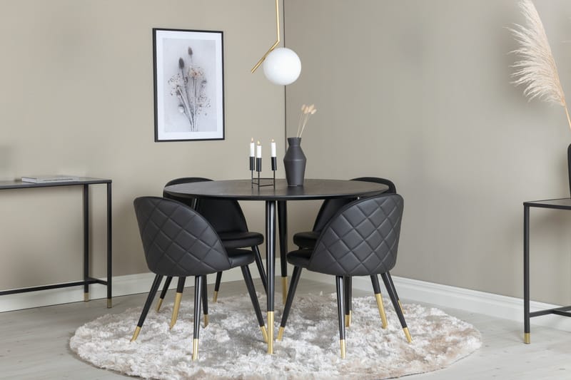 Dipp Matgrupp 115 cm Rund med 4 Velvet stolar - Svart/Guld - Products - Möbler - Bord & matgrupp - Matgrupp