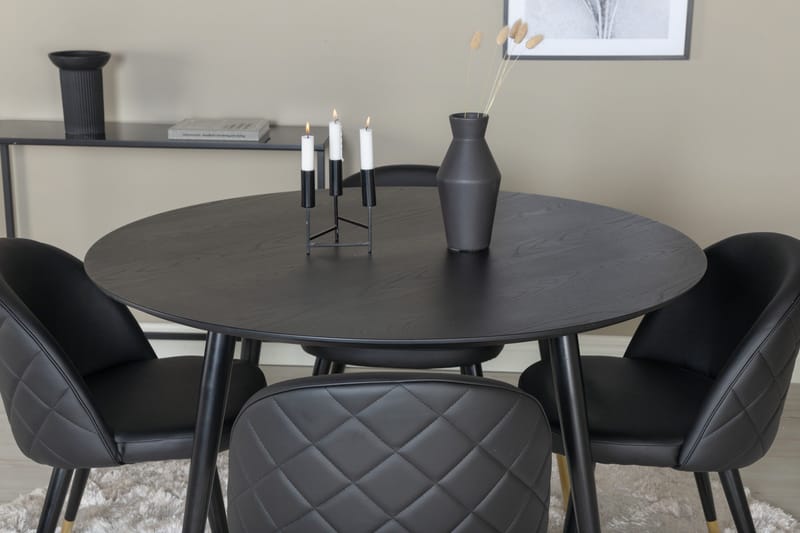 Dipp Matgrupp 115 cm Rund med 4 Velvet stolar - Svart/Guld - Products - Möbler - Bord & matgrupp - Matgrupp