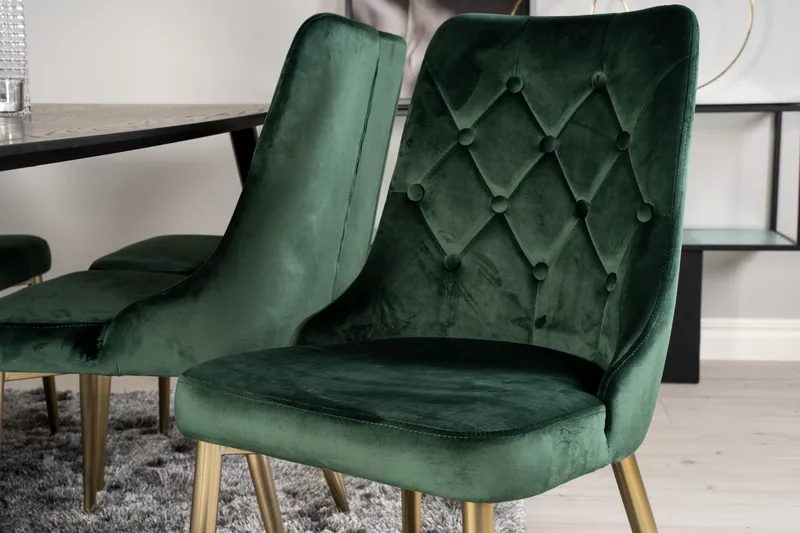 Dipp Matgrupp 180 cm Rektangulär med 6 Velvet Deluxe stolar - Svart/Guld - Products - Möbler - Bord & matgrupp - Matgrupp