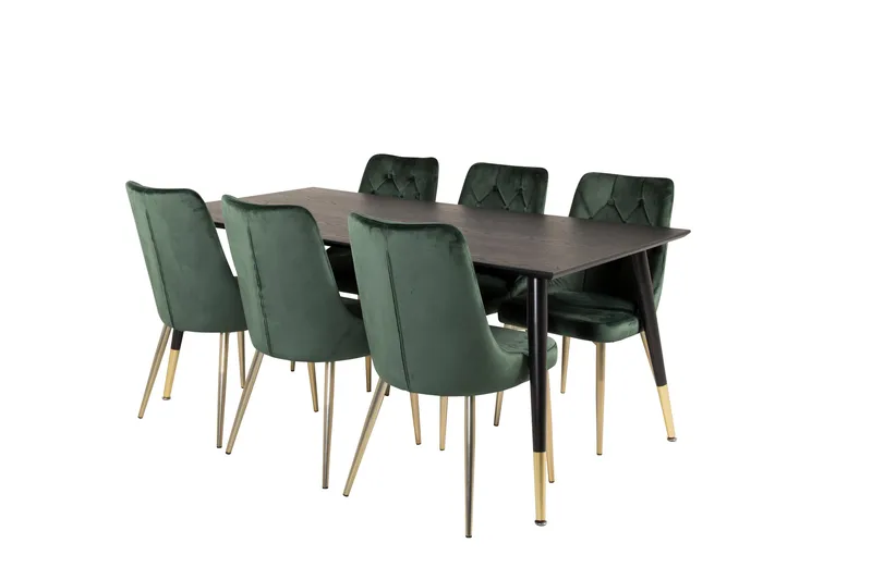 Dipp Matgrupp 180 cm Rektangulär med 6 Velvet Deluxe stolar - Svart/Guld - Products - Möbler - Bord & matgrupp - Matgrupp