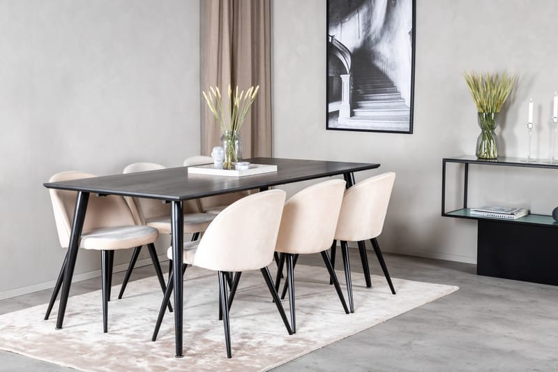 Dipp Matgrupp 180 cm Rektangulär med 6 Velvet stolar - Beige - Products - Möbler - Bord & matgrupp - Matgrupp