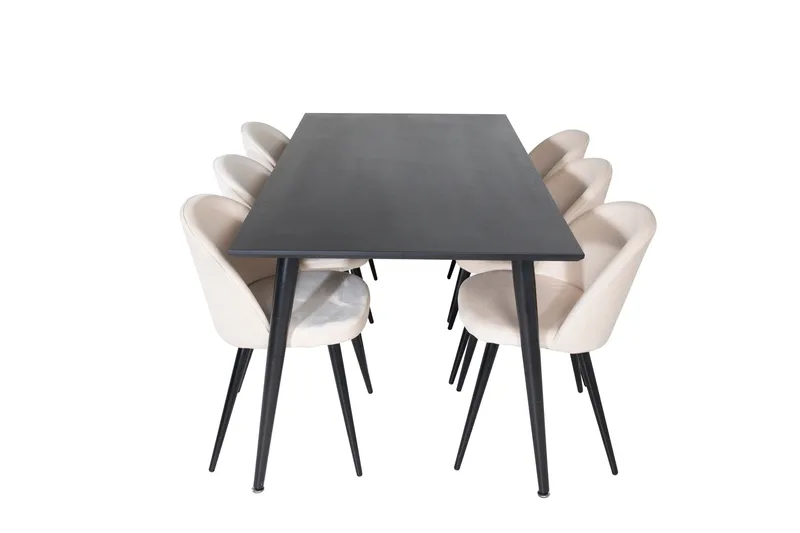 Dipp Matgrupp 180 cm Rektangulär med 6 Velvet stolar - Beige - Products - Möbler - Bord & matgrupp - Matgrupp