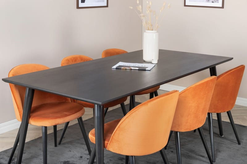 Dipp Matgrupp 180 cm Rektangulär med 6 Velvet stolar - Svart - Products - Möbler - Bord & matgrupp - Matgrupp