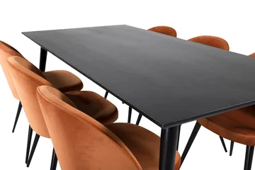 Dipp Matgrupp 180 cm Rektangulär med 6 Velvet stolar - Svart - Products - Möbler - Bord & matgrupp - Matgrupp