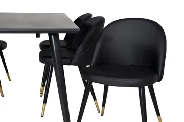 Dipp Matgrupp 180 cm Rektangulär med 6 Velvet stolar - Svart/Guld - Products - Möbler - Bord & matgrupp - Matgrupp