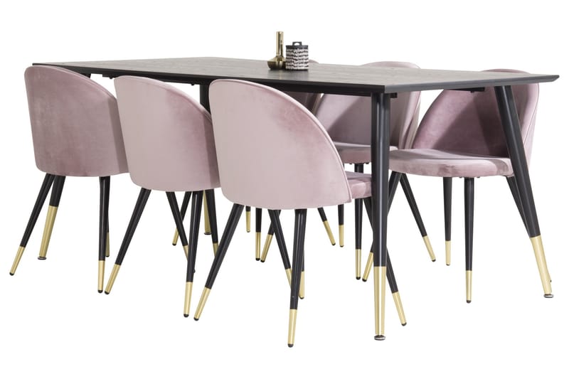 Dipp Matgrupp 180 cm Rektangulär med 6 Velvet stolar - Svart/Guld - Products - Möbler - Bord & matgrupp - Matgrupp