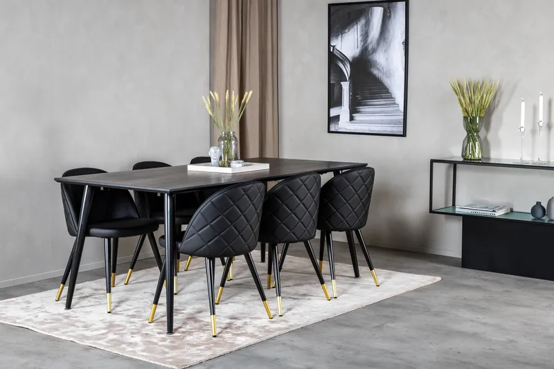Dipp Matgrupp 180 cm Rektangulär med 6 Velvet stolar - Svart/Guld - Products - Möbler - Bord & matgrupp - Matgrupp