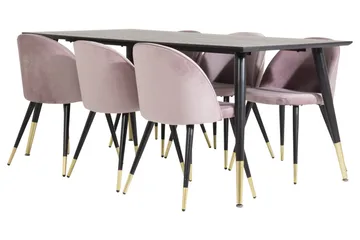 Dipp Matgrupp 180 cm Rektangulär med 6 Velvet stolar - Svart/Guld - Products - Möbler - Bord & matgrupp - Matgrupp