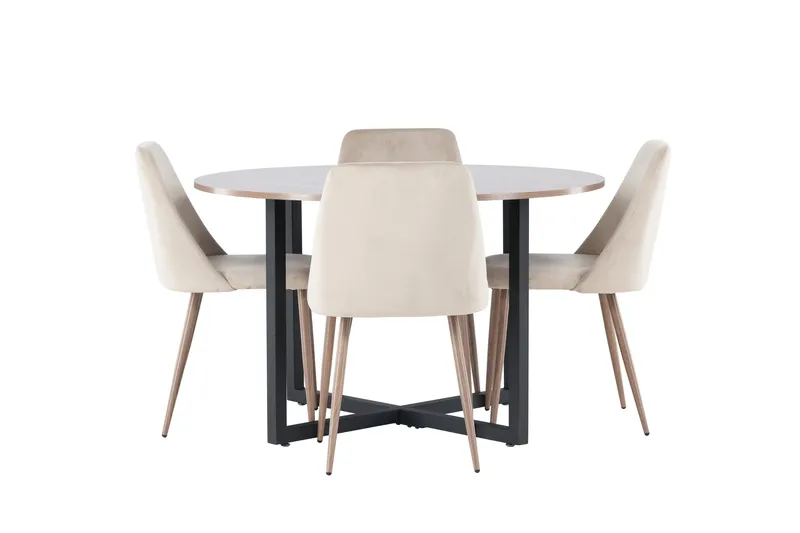 Durango Matgrupp 120 cm Rund med 4 Night Stolar, Valnöt