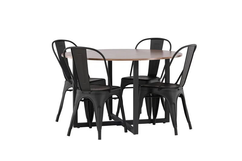 Durango Matgrupp 120 cm Rund med 4 Tempe Stolar - Valnöt - Products - Möbler - Bord & matgrupp - Matgrupp
