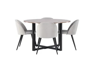 Durango Matgrupp 120 cm Rund med 4 Velvet Stolar - Valnöt - Products - Möbler - Bord & matgrupp - Matgrupp