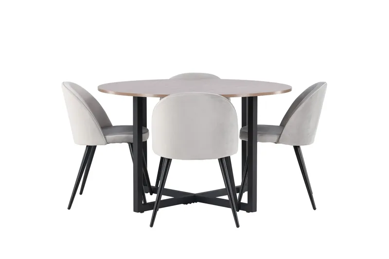 Durango Matgrupp 120 cm Rund med 4 Velvet Stolar - Valnöt - Products - Möbler - Bord & matgrupp - Matgrupp