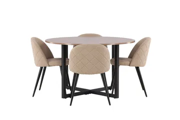 Durango Matgrupp 120 cm Rund med 4 Velvets Stolar - Valnöt - Products - Möbler - Bord & matgrupp - Matgrupp