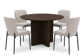 Edda Matgrupp runt 110 cm Rökt Ek med 4 Elsie Matstolar - Rökt ek/Beige - Products - Möbler - Bord & matgrupp - Matgrupp