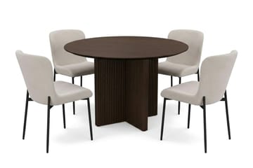 Edda Matgrupp runt 110 cm Rökt Ek med 4 Elsie Matstolar - Rökt ek/Beige - Products - Möbler - Bord & matgrupp - Matgrupp