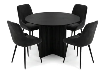 Edda Matgrupp runt 110 cm Svart med 4 Alsarp Matstolar - Svart - Products - Möbler - Bord & matgrupp - Matgrupp