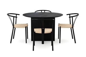 Edda Matgrupp runt 110 cm Svart med 4 Elysia Matstolar - Svartlaserad ek - Products - Möbler - Bord & matgrupp - Matgrupp