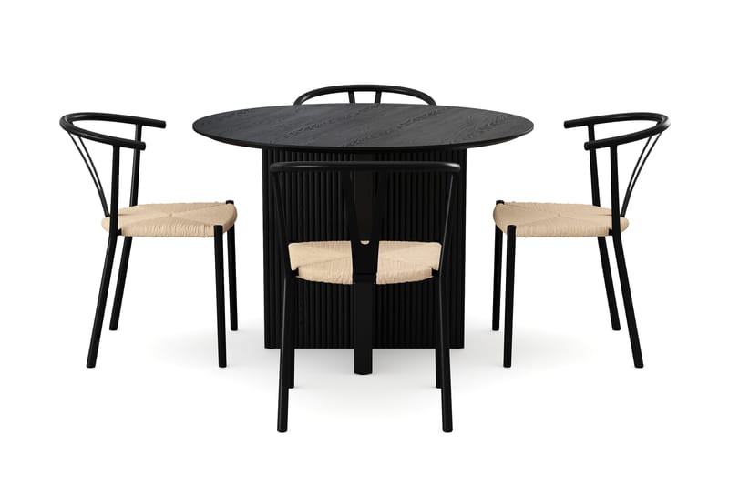 Edda Matgrupp runt 110 cm Svart med 4 Elysia Matstolar - Svartlaserad ek - Products - Möbler - Bord & matgrupp - Matgrupp
