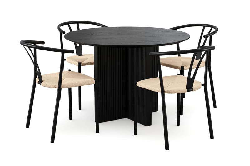 Edda Matgrupp runt 110 cm Svart med 4 Elysia Matstolar - Svartlaserad ek - Products - Möbler - Bord & matgrupp - Matgrupp