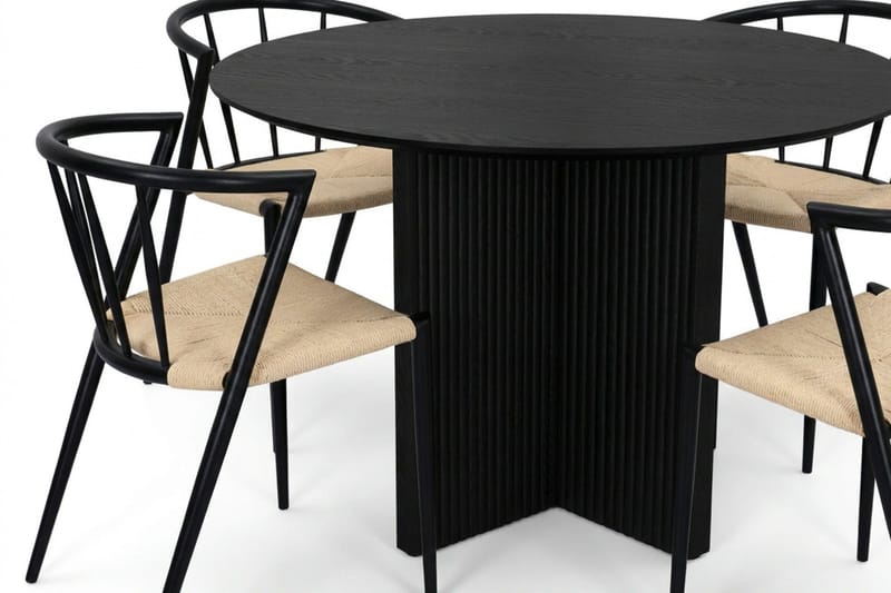 Edda Matgrupp runt 110 cm Svart med 4 Winston Matstolar - Svart - Products - Möbler - Bord & matgrupp - Matgrupp