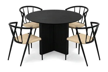 Edda Matgrupp runt 110 cm Svart med 4 Winston Matstolar - Svart - Products - Möbler - Bord & matgrupp - Matgrupp
