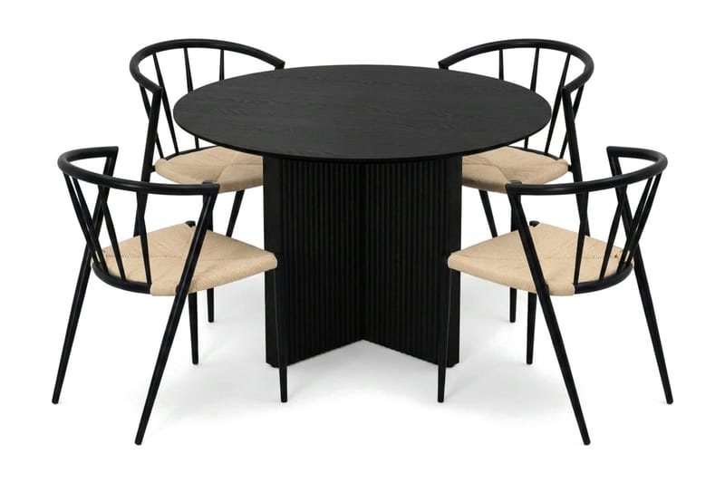 Edda Matgrupp runt 110 cm Svart med 4 Winston Matstolar - Svart - Products - Möbler - Bord & matgrupp - Matgrupp