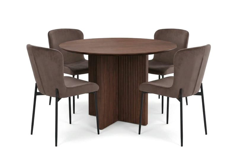 Edda Matgrupp runt 110 cm Valnöt med 4 Elsie Matstolar - Valnöt/Brun - Products - Möbler - Bord & matgrupp - Matgrupp