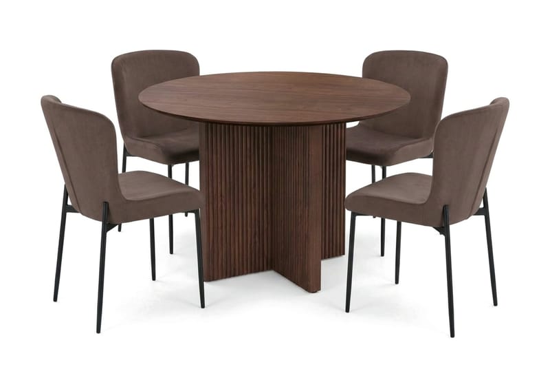 Edda Matgrupp runt 110 cm Valnöt med 4 Elsie Matstolar - Valnöt/Brun - Products - Möbler - Bord & matgrupp - Matgrupp