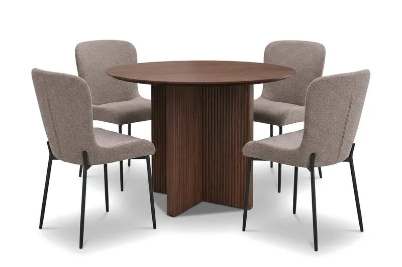 Edda Matgrupp runt 110 cm Valnöt med 4 Elsie Matstolar - Valnöt/Grå - Products - Möbler - Bord & matgrupp - Matgrupp