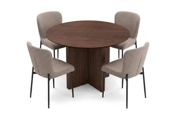 Edda Matgrupp runt 110 cm Valnöt med 4 Elsie Matstolar - Valnöt/Grå - Products - Möbler - Bord & matgrupp - Matgrupp