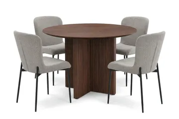 Edda Matgrupp runt 110 cm Valnöt med 4 Elsie Matstolar - Valnöt/Ljusgrå - Products - Möbler - Bord & matgrupp - Matgrupp