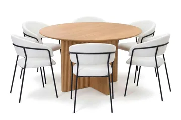 Edda Matgrupp runt 130 cm Ek med 6 Karol Matstolar - Ek - Products - Möbler - Bord & matgrupp - Matgrupp