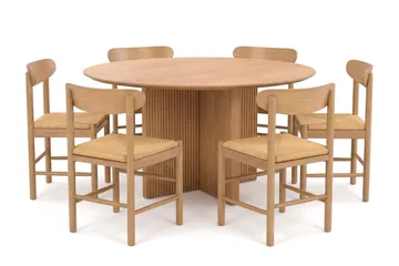 Edda Matgrupp runt 130 cm Ek med 6 Malte Matstolar - Ek - Products - Möbler - Bord & matgrupp - Matgrupp