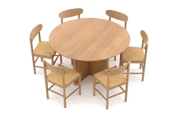 Edda Matgrupp runt 130 cm Ek med 6 Malte Matstolar - Ek - Products - Möbler - Bord & matgrupp - Matgrupp
