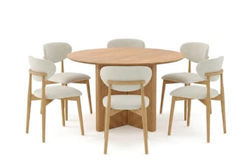 Edda Matgrupp runt 130 cm Ek med 6 Molly Matstolar - Ek - Products - Möbler - Bord & matgrupp - Matgrupp