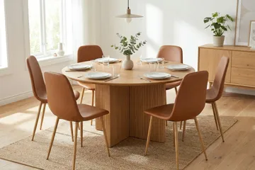 Edda Matgrupp runt 130 cm Ek med 6 Nibe Matstolar - Ek - Products - Möbler - Bord & matgrupp - Matgrupp