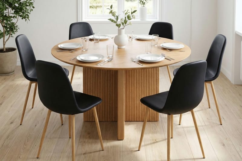 Edda Matgrupp runt 130 cm Ek med 6 Nibe Matstolar - Ek - Products - Möbler - Bord & matgrupp - Matgrupp