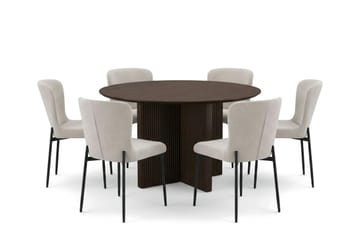 Edda Matgrupp runt 130 cm Rökt Ek med 6 Elsie Matstolar - Rökt ek/Beige - Products - Möbler - Bord & matgrupp - Matgrupp