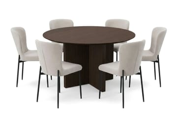 Edda Matgrupp runt 130 cm Rökt Ek med 6 Elsie Matstolar - Rökt ek/Beige - Products - Möbler - Bord & matgrupp - Matgrupp