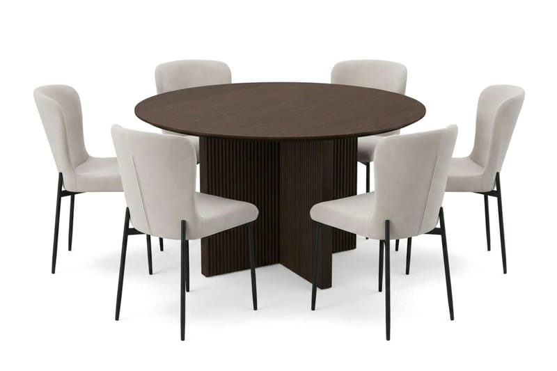Edda Matgrupp runt 130 cm Rökt Ek med 6 Elsie Matstolar - Rökt ek/Beige - Products - Möbler - Bord & matgrupp - Matgrupp
