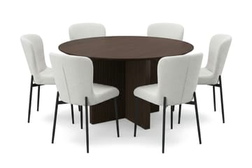 Edda Matgrupp runt 130 cm Rökt Ek med 6 Elsie Matstolar - Rökt ek/Vit - Products - Möbler - Bord & matgrupp - Matgrupp