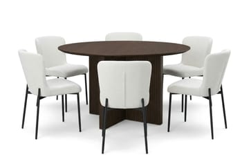 Edda Matgrupp runt 130 cm Rökt Ek med 6 Elsie Matstolar - Rökt ek/Vit - Products - Möbler - Bord & matgrupp - Matgrupp