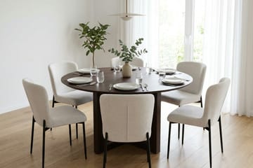 Edda Matgrupp runt 130 cm Rökt Ek med 6 Elsie Matstolar - Rökt ek/Vit - Products - Möbler - Bord & matgrupp - Matgrupp