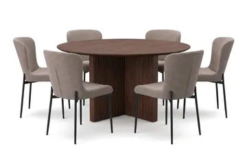 Edda Matgrupp runt 130 cm Valnöt med 6 Elsie Matstolar - Valnöt - Products - Möbler - Bord & matgrupp - Matgrupp